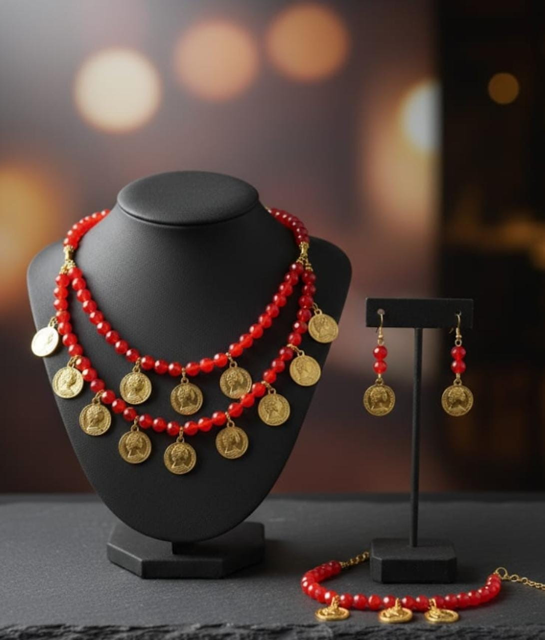 طقم اكسسوار سلسلة + حلق + اسورة